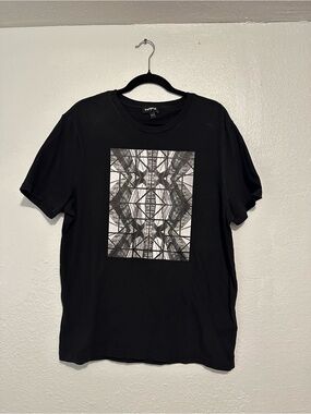Express Black Short-Sleeve Tee with Monochrome Geometric Print